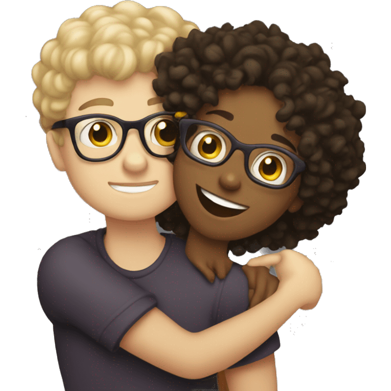 White curly gurl hug White boy with glasses emoji