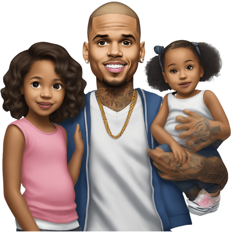 Hyper Realistic Chris Brown with daughter Royalty, son aeko and daughter lovley emoji