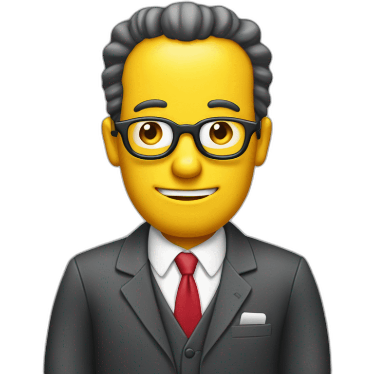 Hombre con traje y corbata, con un telefono en la oreja llamando, estilo simpson emoji