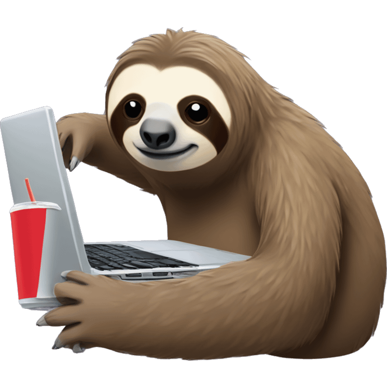 sloth with RedBull can and laptop emoji