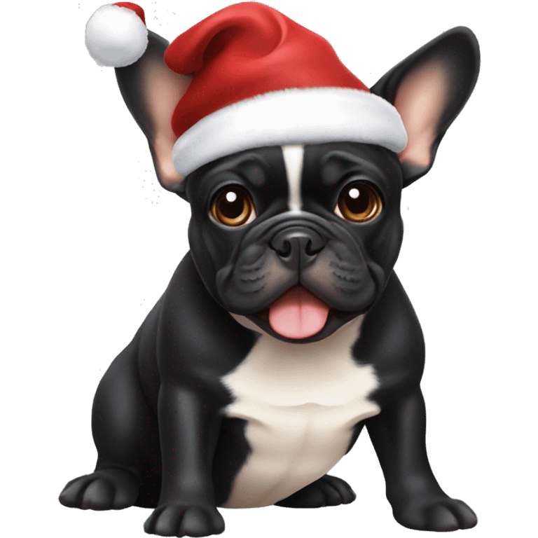 Black and tan French bulldog in Santa hat emoji