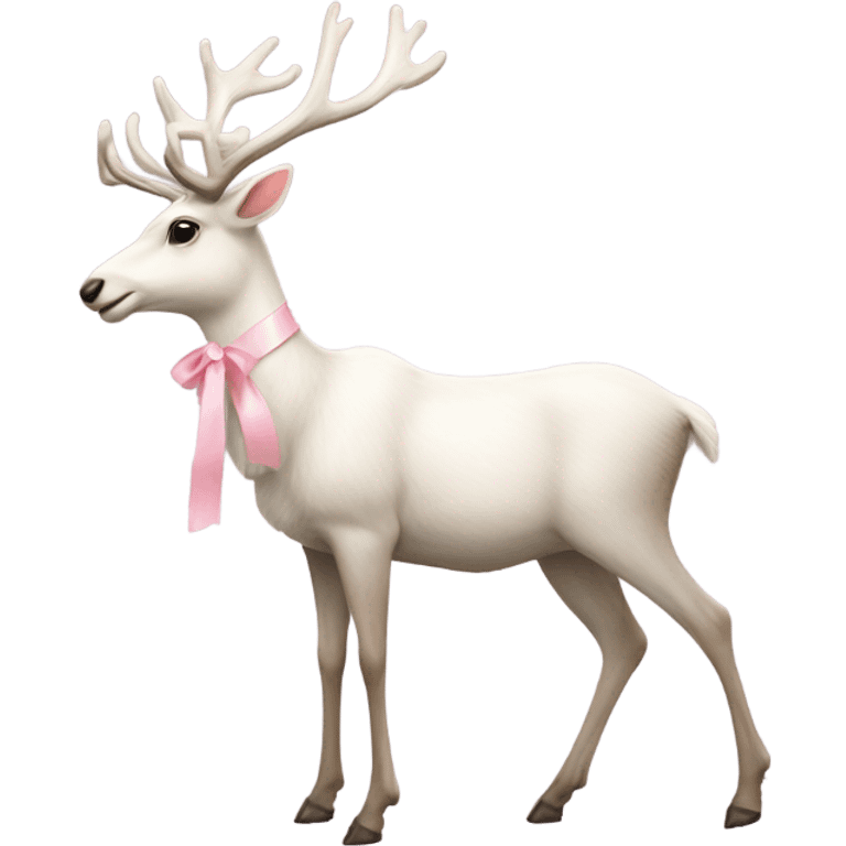 white realistic reindeer full body decorated with pale pink ribbon emoji