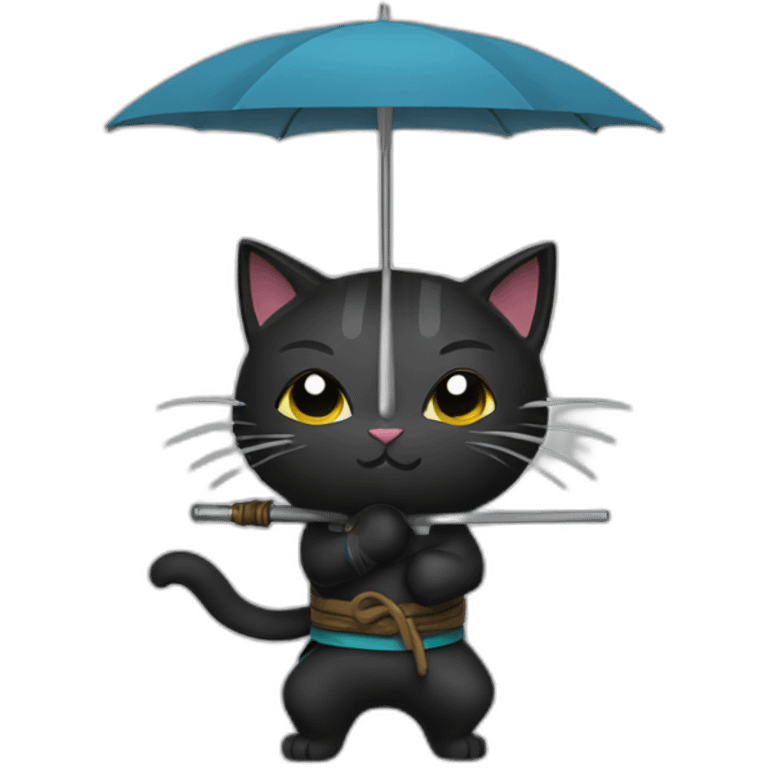 ninja cat with umbrella emoji