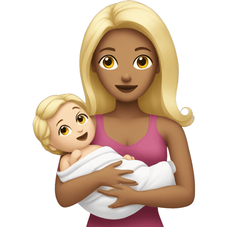 blonde woman holding her newborn emoji