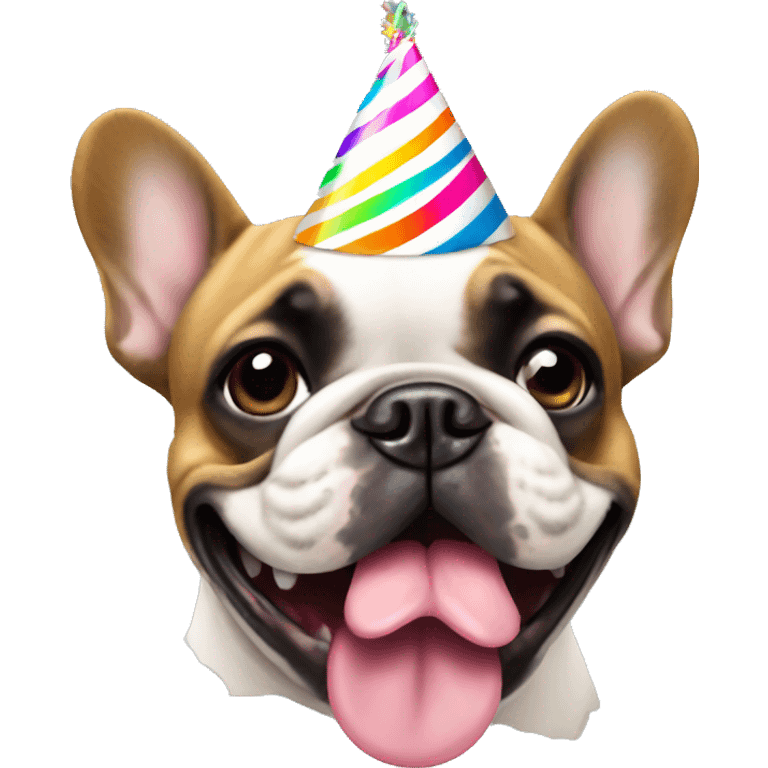 french bulldog wearing a birthday hat emoji