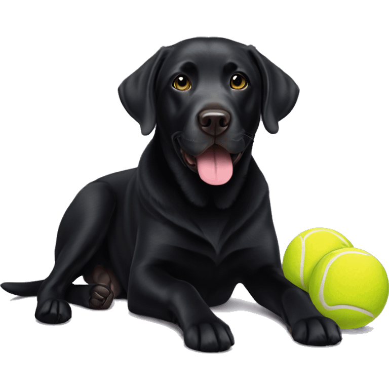 A black Labrador with heart shaped tennis ball's  emoji