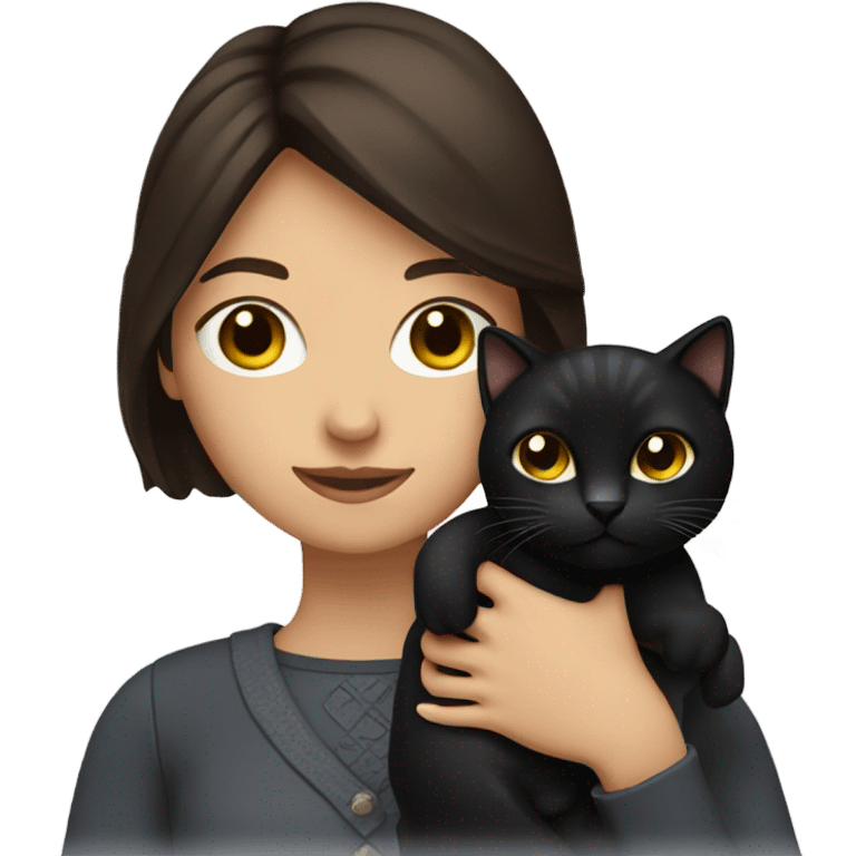 a brunette with his black cat  emoji