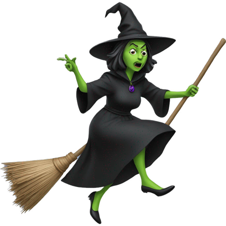 Wicked witch on broom asking which way directions emoji