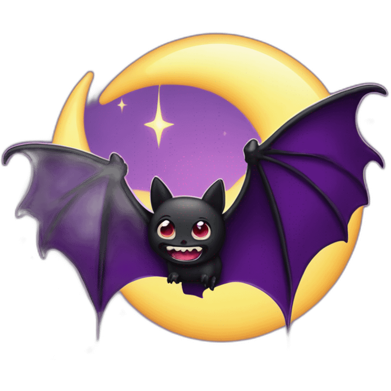 purple black vampire bat wings flying in front of large dripping crescent moon emoji