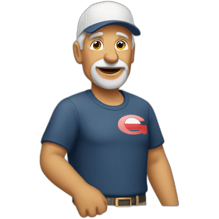 old man wearing a Georgia visor and a t-shirt emoji