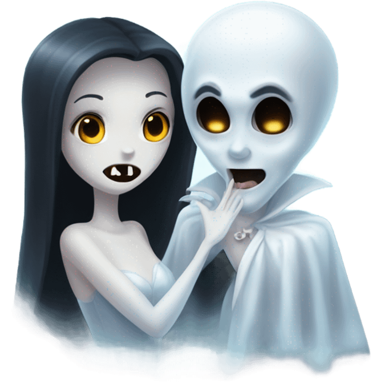 Ghost kissing Mae vampire emoji