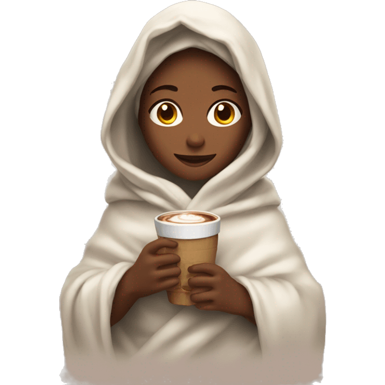 Girl wrapped in blanket with a hot chocolate in her hands emoji