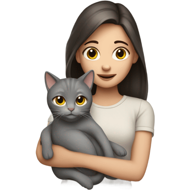 brunette girl with grey cat in her arms emoji