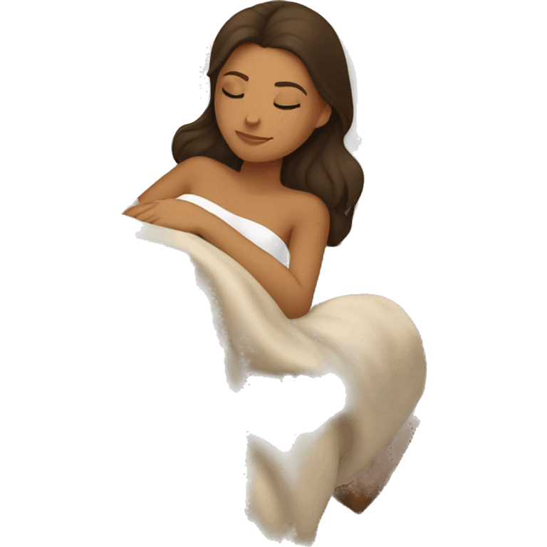 Brunette girl sleeping with tan skin and pillow and blanket  emoji