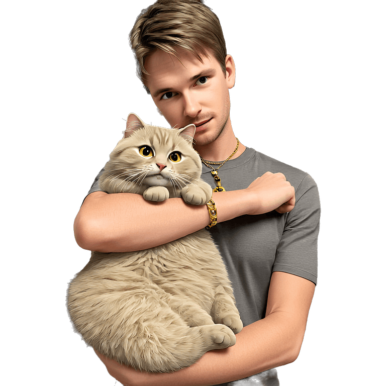 boy holding cat and necklace emoji