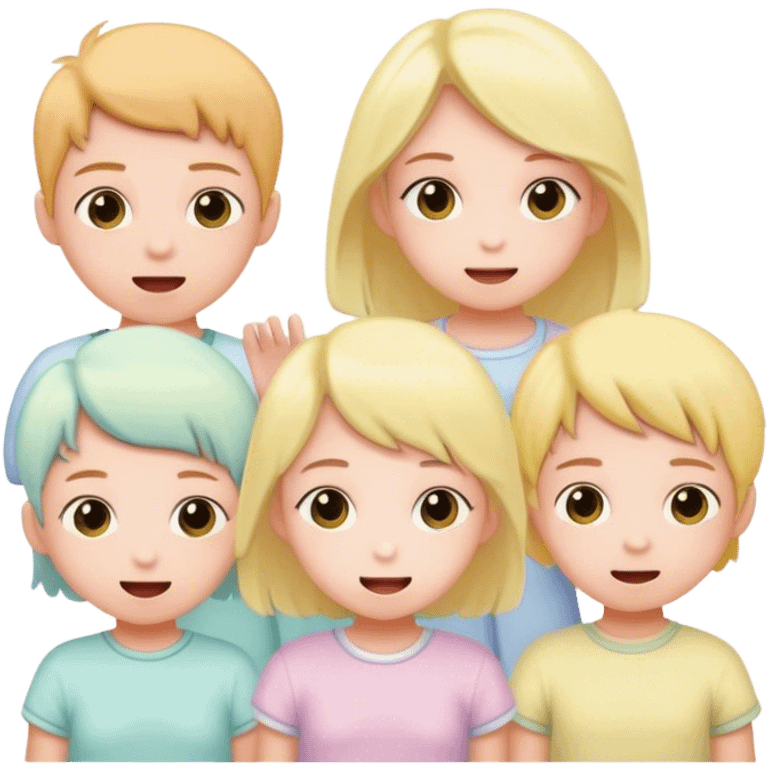 children in pastel clothes play emoji