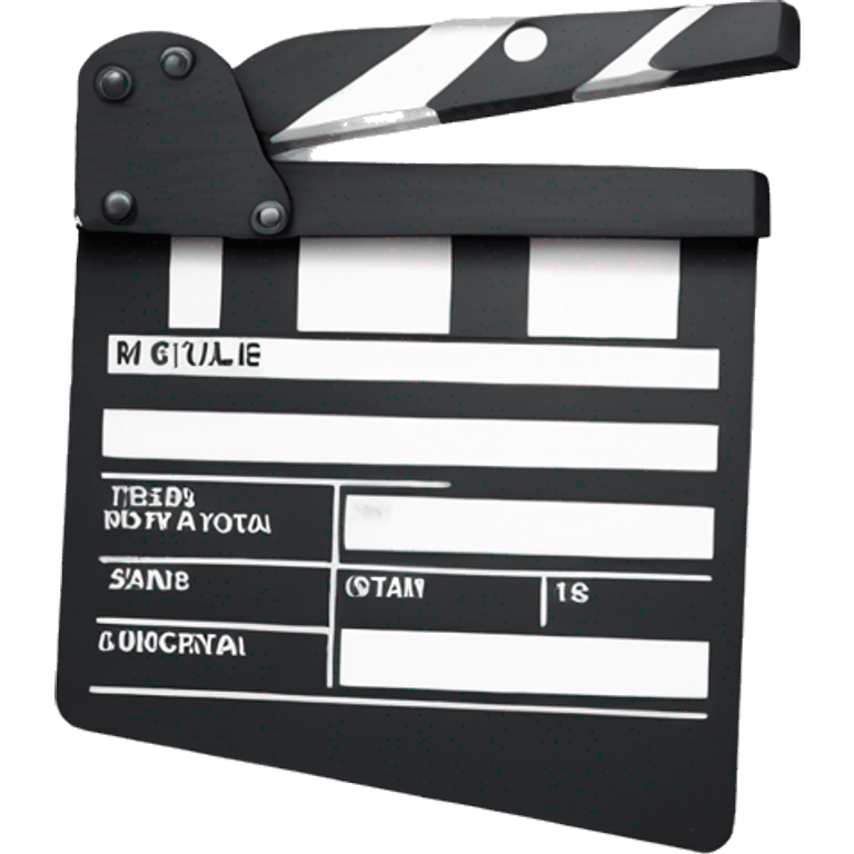 An emoji of a film clapperboard, featuring a rectangular shape with a hinged top that is marked with black and white stripes, symbolizing movie production and cinema emoji