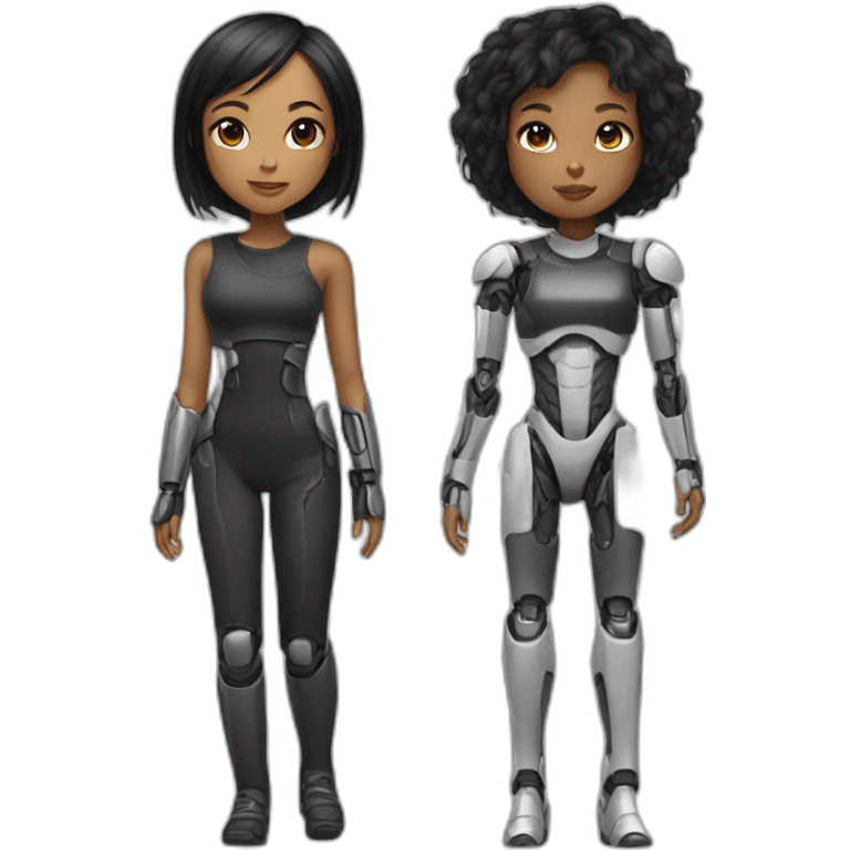 Black girl and Asian girl are robot emoji