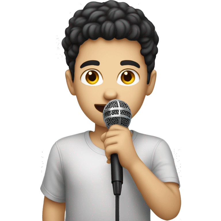 White Kid dark hair holding a microphone  emoji