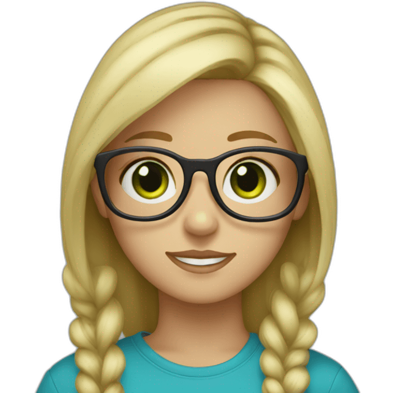 Create a green-eyed blonde girl with glasses and a blue top emoji