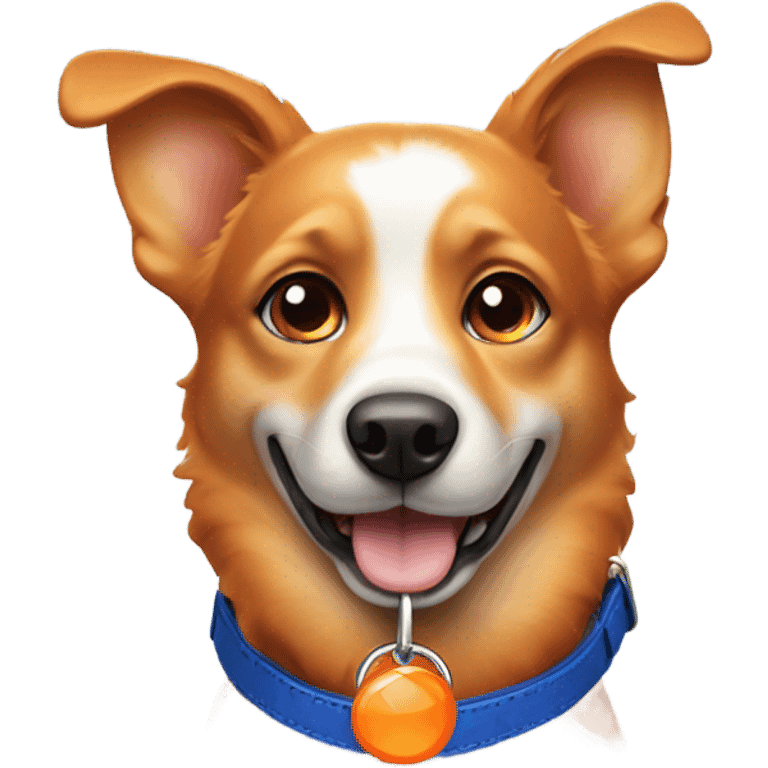 cute dog with shiny eyes and dark blue dog collar with a orange pendant  emoji