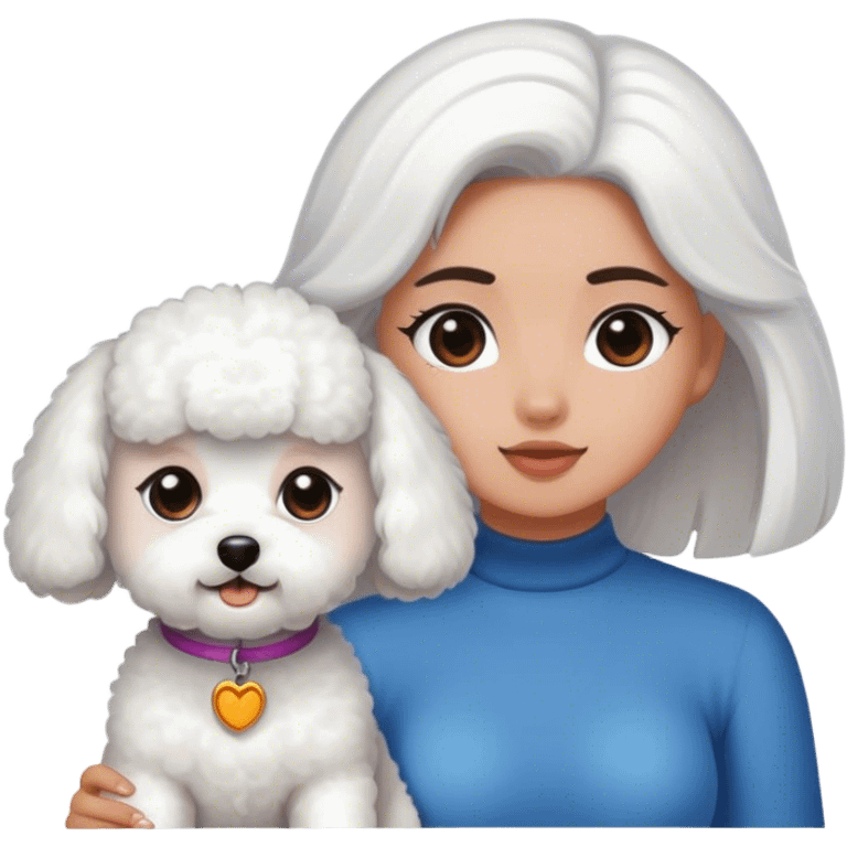 A white Bichon frise and one tanned girl with long dark hair emoji