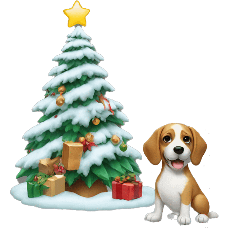 A Christmas tree with a dog right beside it emoji