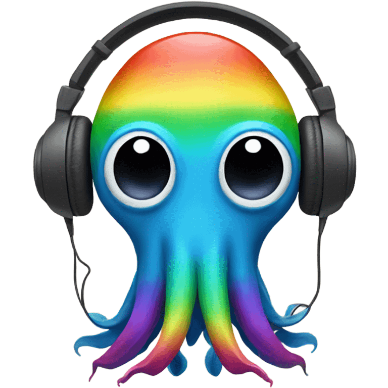 Rainbow squid listening to headphones emoji