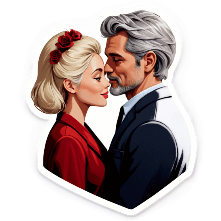 Hyper Realistic Couple in love,  lady blonde man grey hair  emoji