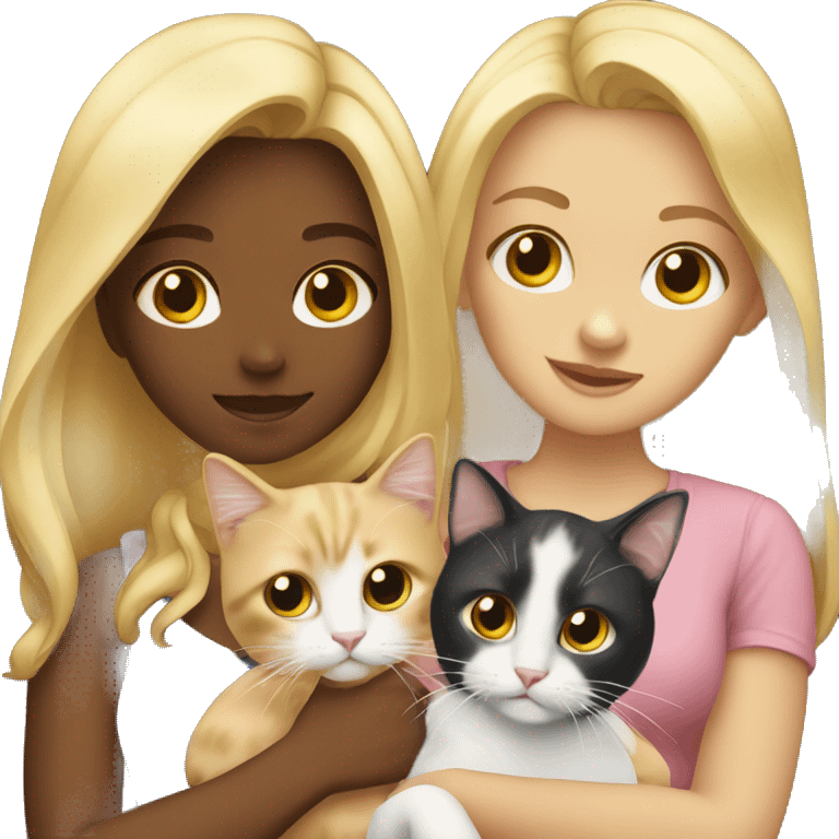 Two blonde girls holding a calico cat emoji