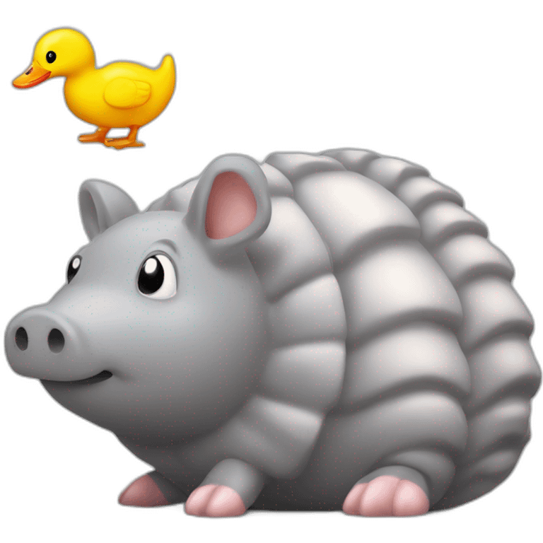 Gray pig armadillo centipede insect with yellow duck face rubber ducky emoji