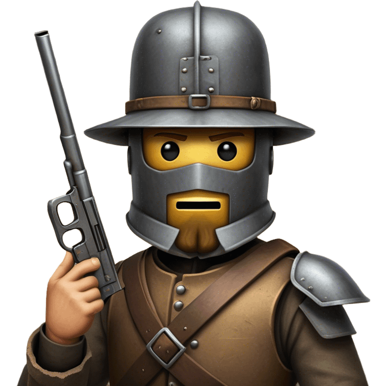 Cinematic Realistic Ned Kelly Portrait Emoji, depicted as the legendary Australian bushranger in his iconic homemade iron helmet and armor, gripping a revolver with a defiant stance. The scene is rendered with gritty textures and dramatic, shadowed lighting, evoking the lawless frontier and his rebellious, fearless legacy. emoji