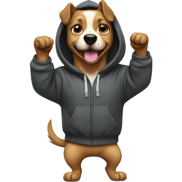 Dog wearing a hoodie dancing emoji