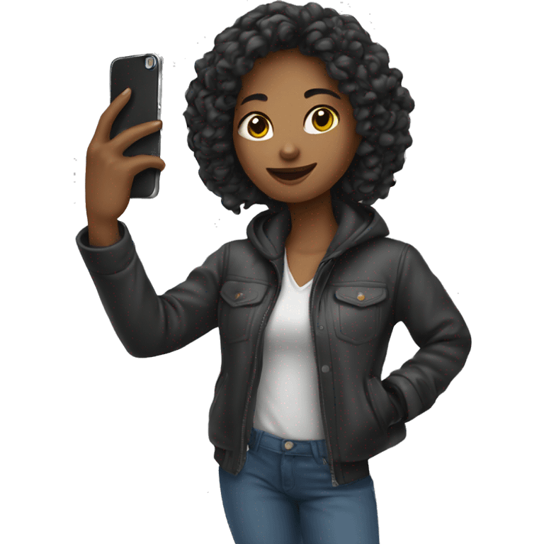 girl taking selfie in jacket emoji