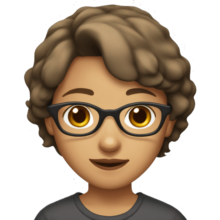 Short brown wolf cut hair girl with brown eyes with glasses  emoji