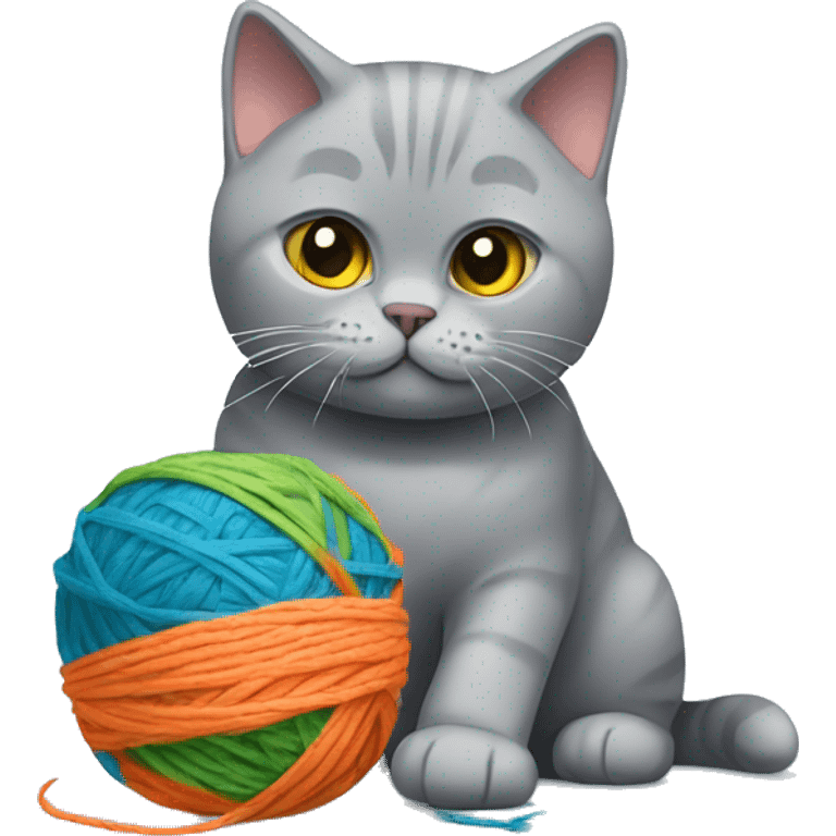 Grey British shorthair cat playing with a ball of yarn emoji