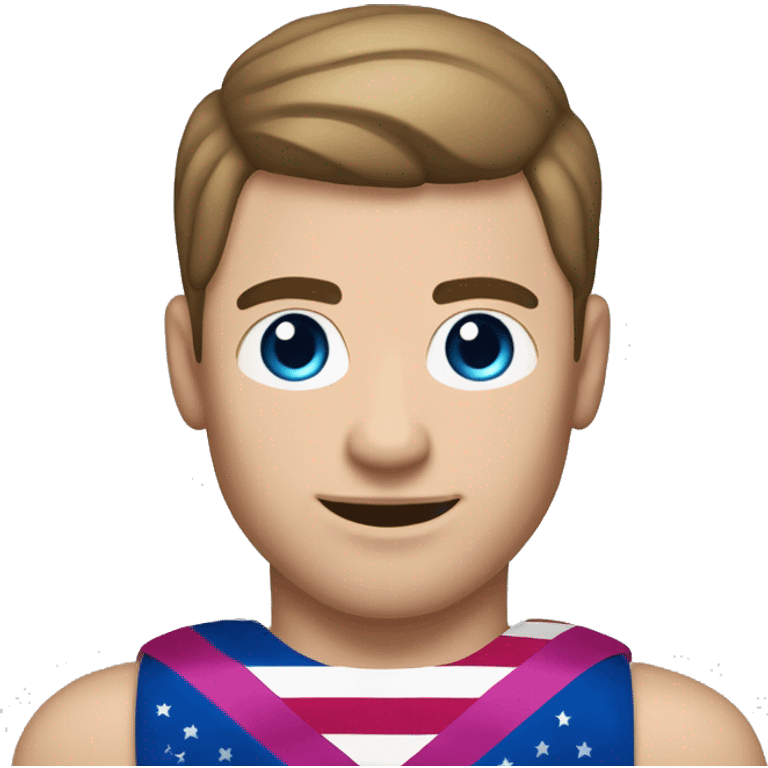 A muscular white man with half-slanted eyes hazel and brown hair style with a parting on the left side holding the bisexual flag emoji