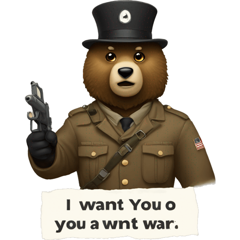 I want you war recruitment poster with a bear emoji