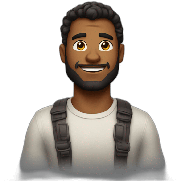 Imagen al estilo Disney Pixar de hombre, piel morena de 28 años, pelo negro risado, complexión fuerte emoji