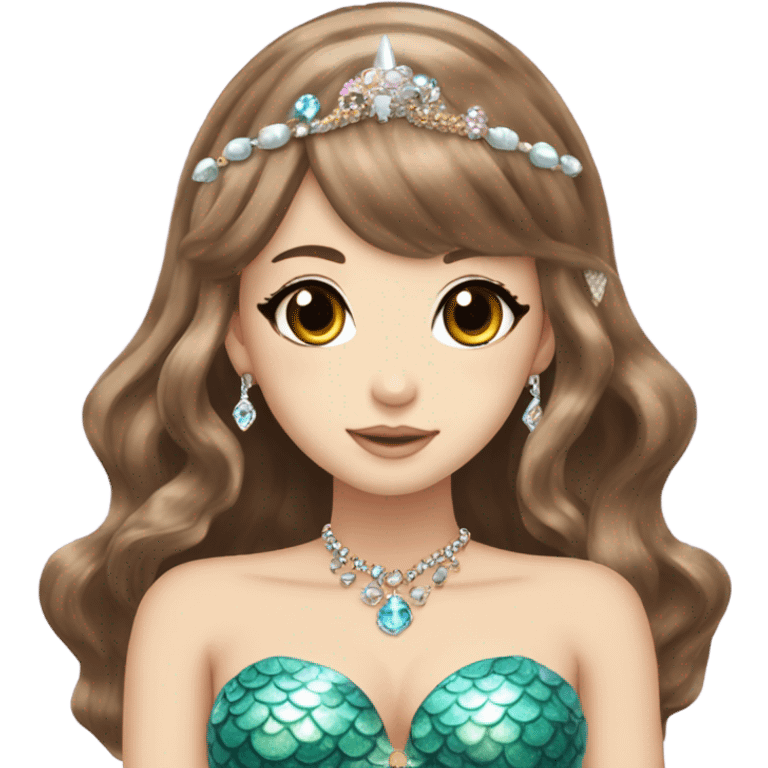 mermaid hime gyaru girl, brown hair, jewerly emoji