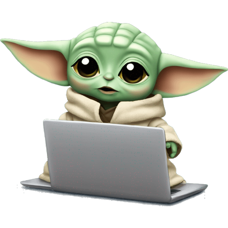 A cute Baby Yoda from Star Wars with a laptop emoji