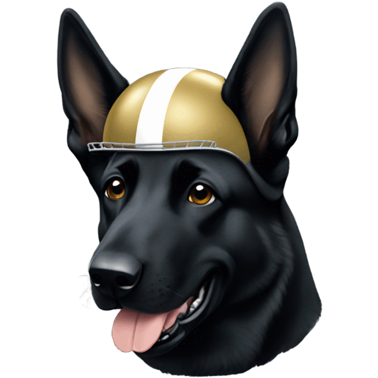 Black German shepherd wearing a notre dame football helmet  emoji