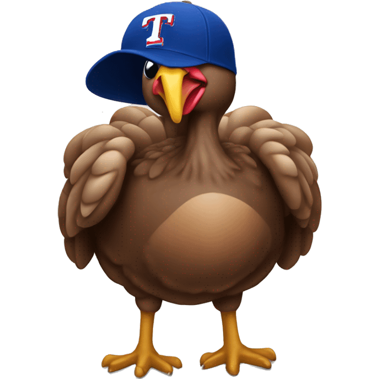 Turkey wearing a texas rangers jersey and baseball cap emoji