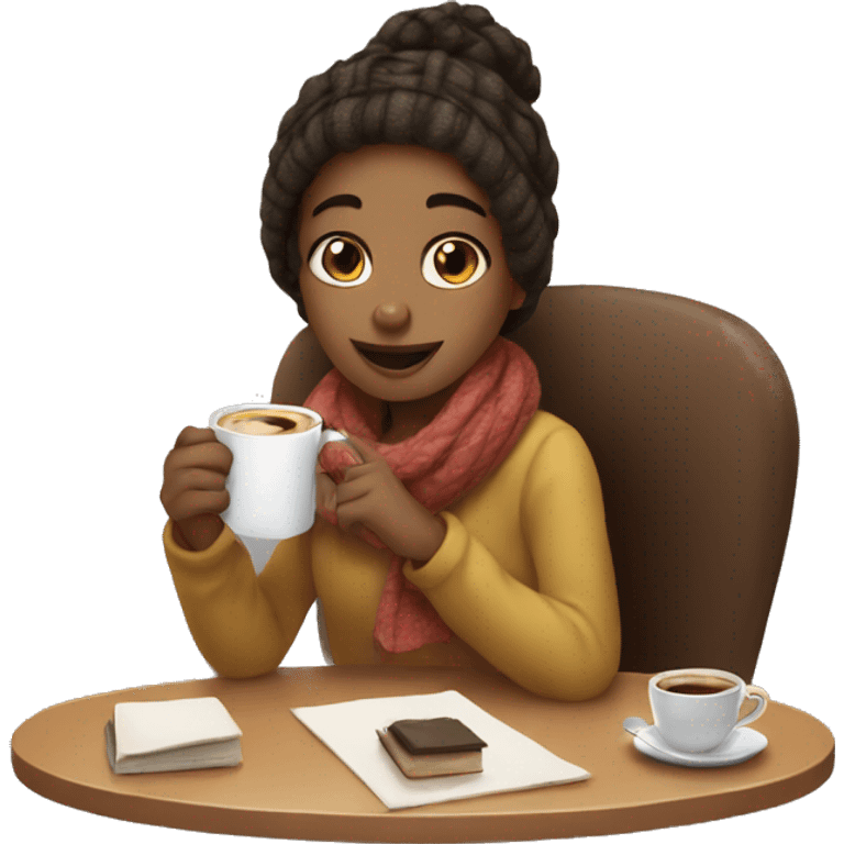 cozy girl with coffe emoji