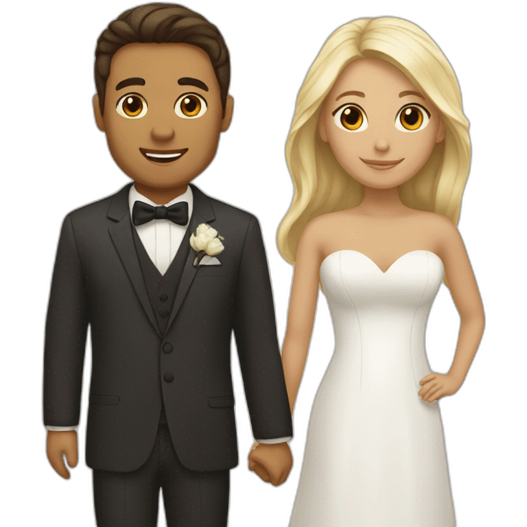 Tan Woman with dark brown hair and man with blonde hair getting married emoji