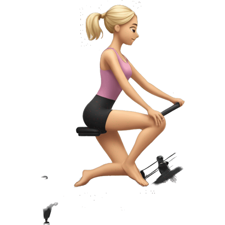 a girl on a reformer pilates machine doing exercises emoji