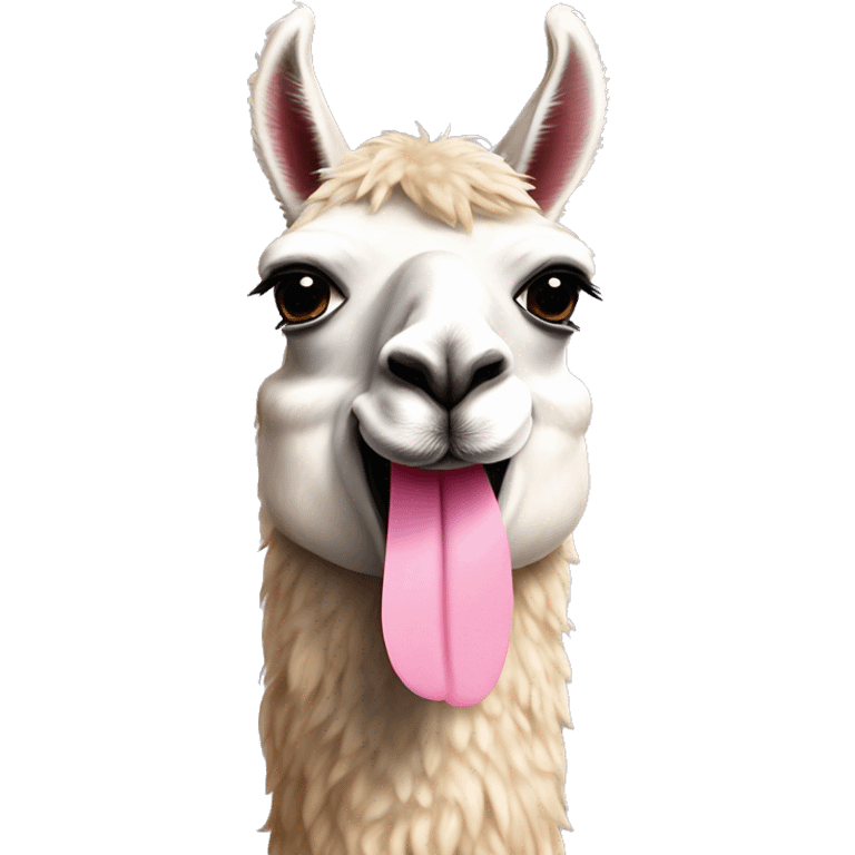 Llama with pink blush cheeks with a tongue out emoji