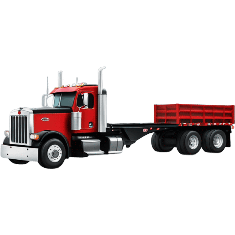 Peterbilt 379 black with red frame with flat top and slash cut exhaust stacks and dual rear tires and flat bumper emoji