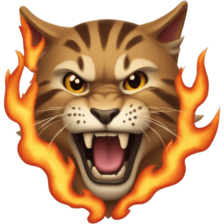 Fierce wildcat with fire in his mouth emoji