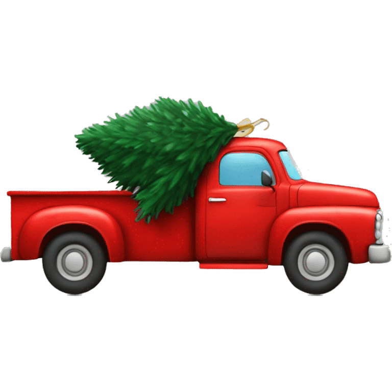 Red truck with christmas tree on the back  emoji